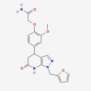 molecular formula C20H20N4O5 B11039352 2-{4-[1-(furan-2-ylmethyl)-6-hydroxy-4,5-dihydro-1H-pyrazolo[3,4-b]pyridin-4-yl]-2-methoxyphenoxy}acetamide 