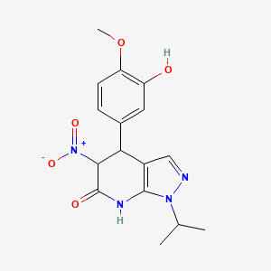 molecular formula C16H18N4O5 B11039406 4-(3-hydroxy-4-methoxyphenyl)-5-nitro-1-(propan-2-yl)-1,4,5,7-tetrahydro-6H-pyrazolo[3,4-b]pyridin-6-one 