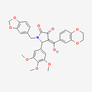 molecular formula C30H27NO10 B11039431 1-(1,3-benzodioxol-5-ylmethyl)-4-(2,3-dihydro-1,4-benzodioxin-6-ylcarbonyl)-3-hydroxy-5-(3,4,5-trimethoxyphenyl)-1,5-dihydro-2H-pyrrol-2-one 