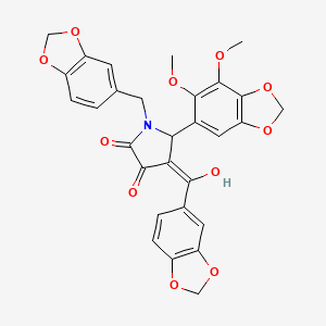 molecular formula C29H23NO11 B11039449 4-(1,3-benzodioxol-5-ylcarbonyl)-1-(1,3-benzodioxol-5-ylmethyl)-5-(6,7-dimethoxy-1,3-benzodioxol-5-yl)-3-hydroxy-1,5-dihydro-2H-pyrrol-2-one 