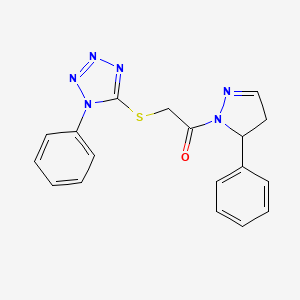 molecular formula C18H16N6OS B11039450 1-(5-phenyl-4,5-dihydro-1H-pyrazol-1-yl)-2-[(1-phenyl-1H-tetrazol-5-yl)sulfanyl]ethanone 