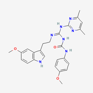 molecular formula C26H29N7O3 B11039565 1-[(E)-[(4,6-dimethylpyrimidin-2-yl)amino]{[2-(5-methoxy-1H-indol-3-yl)ethyl]amino}methylidene]-3-(4-methoxyphenyl)urea 