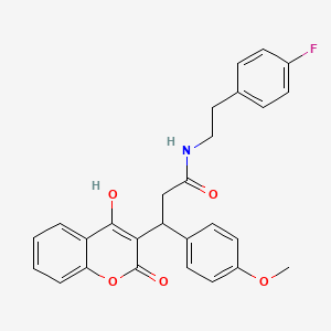 molecular formula C27H24FNO5 B11039660 N-[2-(4-fluorophenyl)ethyl]-3-(4-hydroxy-2-oxo-2H-chromen-3-yl)-3-(4-methoxyphenyl)propanamide 