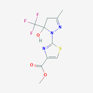 molecular formula C10H10F3N3O3S B11039694 methyl 2-[5-hydroxy-3-methyl-5-(trifluoromethyl)-4,5-dihydro-1H-pyrazol-1-yl]-1,3-thiazole-4-carboxylate 