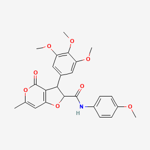 molecular formula C25H25NO8 B11039710 N-(4-methoxyphenyl)-6-methyl-4-oxo-3-(3,4,5-trimethoxyphenyl)-2,3-dihydro-4H-furo[3,2-c]pyran-2-carboxamide 