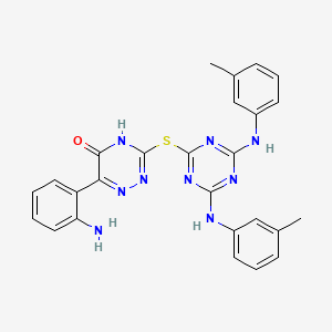 molecular formula C26H23N9OS B11039713 6-(2-aminophenyl)-3-({4,6-bis[(3-methylphenyl)amino]-1,3,5-triazin-2-yl}sulfanyl)-1,2,4-triazin-5(4H)-one 