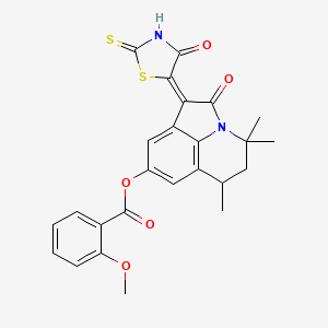 (1E)-4,4,6-trimethyl-2-oxo-1-(4-oxo-2-thioxo-1,3-thiazolidin-5-ylidene)-1,2,5,6-tetrahydro-4H-pyrrolo[3,2,1-ij]quinolin-8-yl 2-methoxybenzoate