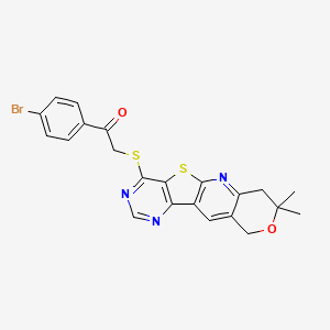 molecular formula C22H18BrN3O2S2 B11039845 1-(4-bromophenyl)-2-[(5,5-dimethyl-6-oxa-17-thia-2,12,14-triazatetracyclo[8.7.0.03,8.011,16]heptadeca-1,3(8),9,11,13,15-hexaen-15-yl)sulfanyl]ethanone 