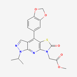 molecular formula C20H18N4O5S B11039853 Methyl 2-[4-(1,3-benzodioxol-5-YL)-1-isopropyl-6-oxo-1H-pyrazolo[3,4-B][1,3]thiazolo[5,4-E]pyridin-7(6H)-YL]acetate 