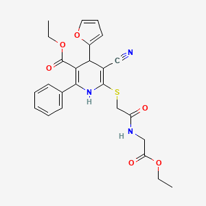 molecular formula C25H25N3O6S B11039885 Ethyl 5-cyano-6-({2-[(2-ethoxy-2-oxoethyl)amino]-2-oxoethyl}sulfanyl)-4-(furan-2-yl)-2-phenyl-1,4-dihydropyridine-3-carboxylate 