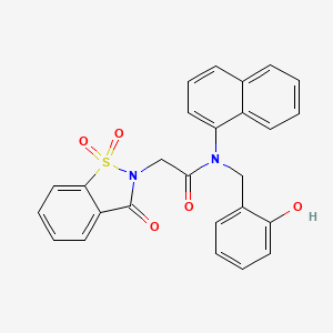 molecular formula C26H20N2O5S B11039956 2-(1,1-dioxido-3-oxo-1,2-benzothiazol-2(3H)-yl)-N-(2-hydroxybenzyl)-N-(naphthalen-1-yl)acetamide 