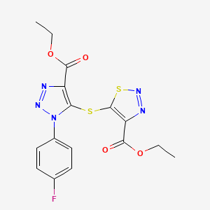 molecular formula C16H14FN5O4S2 B11039975 ethyl 5-{[4-(ethoxycarbonyl)-1-(4-fluorophenyl)-1H-1,2,3-triazol-5-yl]sulfanyl}-1,2,3-thiadiazole-4-carboxylate 