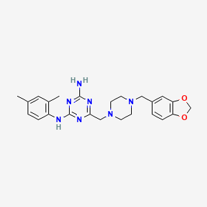 molecular formula C24H29N7O2 B11040049 6-{[4-(1,3-benzodioxol-5-ylmethyl)piperazin-1-yl]methyl}-N-(2,4-dimethylphenyl)-1,3,5-triazine-2,4-diamine 