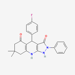 molecular formula C24H22FN3O2 B11040050 4-(4-fluorophenyl)-3-hydroxy-7,7-dimethyl-2-phenyl-2,4,6,7,8,9-hexahydro-5H-pyrazolo[3,4-b]quinolin-5-one 