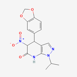 molecular formula C16H16N4O5 B11040091 4-(1,3-benzodioxol-5-yl)-5-nitro-1-(propan-2-yl)-1,4,5,7-tetrahydro-6H-pyrazolo[3,4-b]pyridin-6-one 