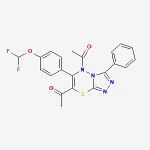 molecular formula C21H16F2N4O3S B11040172 1-{7-Acetyl-6-[4-(difluoromethoxy)phenyl]-3-phenyl-5H-[1,2,4]triazolo[3,4-B][1,3,4]thiadiazin-5-YL}ethan-1-one 