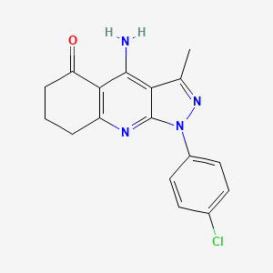 molecular formula C17H15ClN4O B11040181 4-Amino-1-(4-chlorophenyl)-3-methyl-1H,5H,6H,7H,8H-pyrazolo[3,4-B]quinolin-5-one 