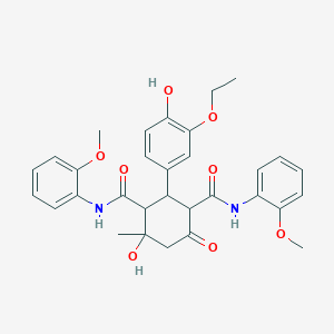 2-(3-Ethoxy-4-hydroxyphenyl)-4-hydroxy-N1N3-bis(2-methoxyphenyl)-4-methyl-6-oxocyclohexane-13-dicarboxamide