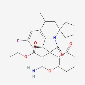 Ethyl 2-amino-8'-fluoro-6'-methyl-2',5-dioxo-5,5',6,6',7,8-hexahydrodispiro[chromene-4,1'-pyrrolo[3,2,1-ij]quinoline-4',1''-cyclopentane]-3-carboxylate