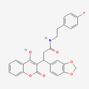 3-(1,3-benzodioxol-5-yl)-N-[2-(4-fluorophenyl)ethyl]-3-(4-hydroxy-2-oxo-2H-chromen-3-yl)propanamide