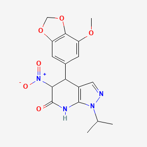 molecular formula C17H18N4O6 B11040637 4-(7-methoxy-1,3-benzodioxol-5-yl)-5-nitro-1-(propan-2-yl)-1,4,5,7-tetrahydro-6H-pyrazolo[3,4-b]pyridin-6-one 