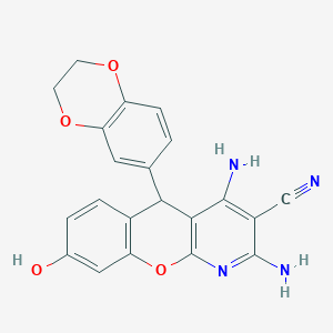 molecular formula C21H16N4O4 B11040640 2,4-Diamino-5-(2,3-dihydro-1,4-benzodioxin-6-YL)-8-hydroxy-5H-chromeno[2,3-B]pyridine-3-carbonitrile 