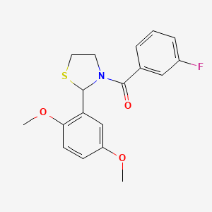 molecular formula C18H18FNO3S B11040781 (2-(2,5-Dimethoxyphenyl)thiazolidin-3-yl)(3-fluorophenyl)methanone 