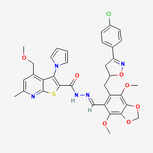 N'-[(E)-(6-{[3-(4-chlorophenyl)-4,5-dihydro-1,2-oxazol-5-yl]methyl}-4,7-dimethoxy-1,3-benzodioxol-5-yl)methylidene]-4-(methoxymethyl)-6-methyl-3-(1H-pyrrol-1-yl)thieno[2,3-b]pyridine-2-carbohydrazide