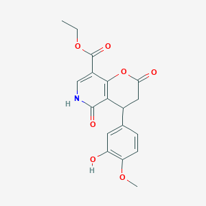 ethyl 4-(3-hydroxy-4-methoxyphenyl)-2,5-dioxo-3,4,5,6-tetrahydro-2H-pyrano[3,2-c]pyridine-8-carboxylate