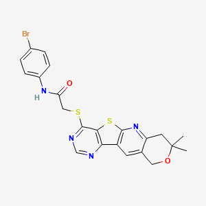 N-(4-bromophenyl)-2-[(5,5-dimethyl-6-oxa-17-thia-2,12,14-triazatetracyclo[8.7.0.03,8.011,16]heptadeca-1,3(8),9,11,13,15-hexaen-15-yl)sulfanyl]acetamide