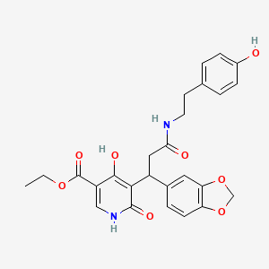 Ethyl 5-[1-(1,3-benzodioxol-5-yl)-3-{[2-(4-hydroxyphenyl)ethyl]amino}-3-oxopropyl]-4-hydroxy-6-oxo-1,6-dihydropyridine-3-carboxylate