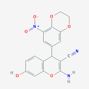 molecular formula C18H13N3O6 B11040953 2-amino-7-hydroxy-4-(8-nitro-2,3-dihydro-1,4-benzodioxin-6-yl)-4H-chromene-3-carbonitrile 