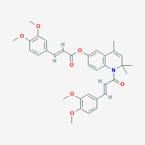 molecular formula C34H35NO7 B11041017 1-[(2E)-3-(3,4-dimethoxyphenyl)prop-2-enoyl]-2,2,4-trimethyl-1,2-dihydroquinolin-6-yl (2E)-3-(3,4-dimethoxyphenyl)prop-2-enoate 