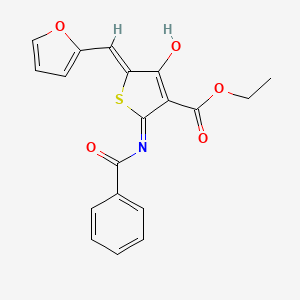 Thiophene-3-carboxylic acid, 4,5-dihydro-2-benzoylamino-5-(2-furfurylidene)-4-oxo-, ethyl ester