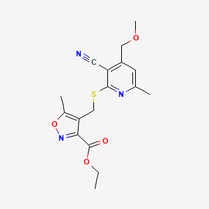 molecular formula C17H19N3O4S B11041340 Ethyl 4-({[3-cyano-4-(methoxymethyl)-6-methylpyridin-2-yl]sulfanyl}methyl)-5-methyl-1,2-oxazole-3-carboxylate 