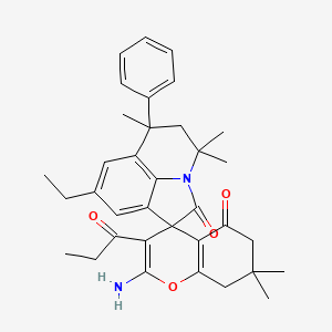 2-Amino-8'-ethyl-4',4',6',7,7-pentamethyl-6'-phenyl-3-propionyl-5',6',7,8-tetrahydro-4'H-spiro[chromene-4,1'-pyrrolo[3,2,1-IJ]quinoline]-2',5(6H)-dione