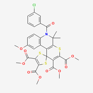 Tetramethyl 6'-[(3-chlorophenyl)carbonyl]-9'-methoxy-5',5'-dimethyl-5',6'-dihydrospiro[1,3-dithiole-2,1'-thiopyrano[2,3-c]quinoline]-2',3',4,5-tetracarboxylate