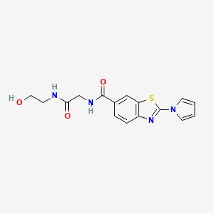 molecular formula C16H16N4O3S B11041460 N-{2-[(2-hydroxyethyl)amino]-2-oxoethyl}-2-(1H-pyrrol-1-yl)-1,3-benzothiazole-6-carboxamide 