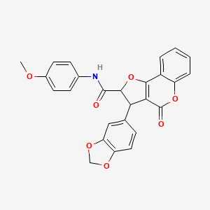 3-(1,3-benzodioxol-5-yl)-N-(4-methoxyphenyl)-4-oxo-2,3-dihydro-4H-furo[3,2-c]chromene-2-carboxamide