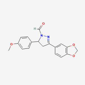 molecular formula C18H16N2O4 B11041555 3-(1,3-benzodioxol-5-yl)-5-(4-methoxyphenyl)-4,5-dihydro-1H-pyrazole-1-carbaldehyde 