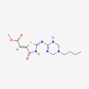 Methyl 2-[2-[(5-butyl-1,3,5-triazinan-2-yliden)amino]-4-oxo-1,3-thiazol-5(4H)-yliden]acetate