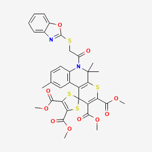 Tetramethyl 6'-[(1,3-benzoxazol-2-ylsulfanyl)acetyl]-5',5',9'-trimethyl-5',6'-dihydrospiro[1,3-dithiole-2,1'-thiopyrano[2,3-c]quinoline]-2',3',4,5-tetracarboxylate