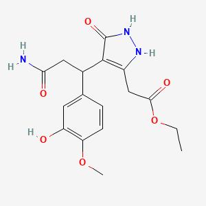 ethyl {4-[3-amino-1-(3-hydroxy-4-methoxyphenyl)-3-oxopropyl]-5-oxo-2,5-dihydro-1H-pyrazol-3-yl}acetate