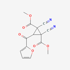 molecular formula C14H10N2O6 B11042408 Dimethyl 1,2-dicyano-3-(2-furylcarbonyl)-1,2-cyclopropanedicarboxylate 