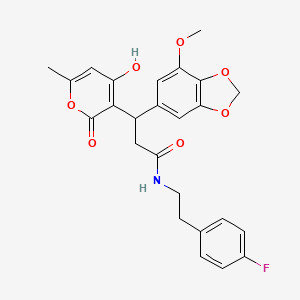 molecular formula C25H24FNO7 B11042716 N-[2-(4-fluorophenyl)ethyl]-3-(4-hydroxy-6-methyl-2-oxo-2H-pyran-3-yl)-3-(7-methoxy-1,3-benzodioxol-5-yl)propanamide 