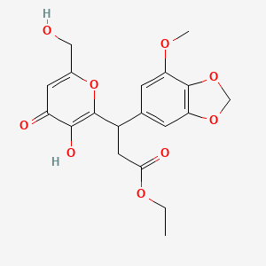 molecular formula C19H20O9 B11042768 ethyl 3-[3-hydroxy-6-(hydroxymethyl)-4-oxo-4H-pyran-2-yl]-3-(7-methoxy-1,3-benzodioxol-5-yl)propanoate 