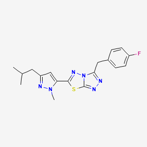 molecular formula C18H19FN6S B11042815 3-(4-fluorobenzyl)-6-[1-methyl-3-(2-methylpropyl)-1H-pyrazol-5-yl][1,2,4]triazolo[3,4-b][1,3,4]thiadiazole 