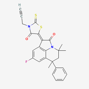 molecular formula C26H21FN2O2S2 B11042932 (1Z)-8-fluoro-4,4,6-trimethyl-1-[4-oxo-3-(prop-2-yn-1-yl)-2-thioxo-1,3-thiazolidin-5-ylidene]-6-phenyl-5,6-dihydro-4H-pyrrolo[3,2,1-ij]quinolin-2(1H)-one 