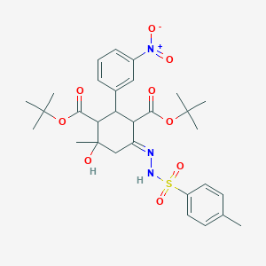 di-tert-butyl (6E)-4-hydroxy-4-methyl-6-{2-[(4-methylphenyl)sulfonyl]hydrazinylidene}-2-(3-nitrophenyl)cyclohexane-1,3-dicarboxylate