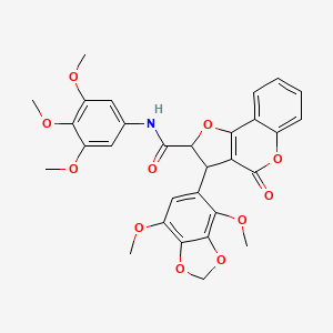 molecular formula C30H27NO11 B11043004 3-(4,7-dimethoxy-1,3-benzodioxol-5-yl)-4-oxo-N-(3,4,5-trimethoxyphenyl)-2,3-dihydro-4H-furo[3,2-c]chromene-2-carboxamide 